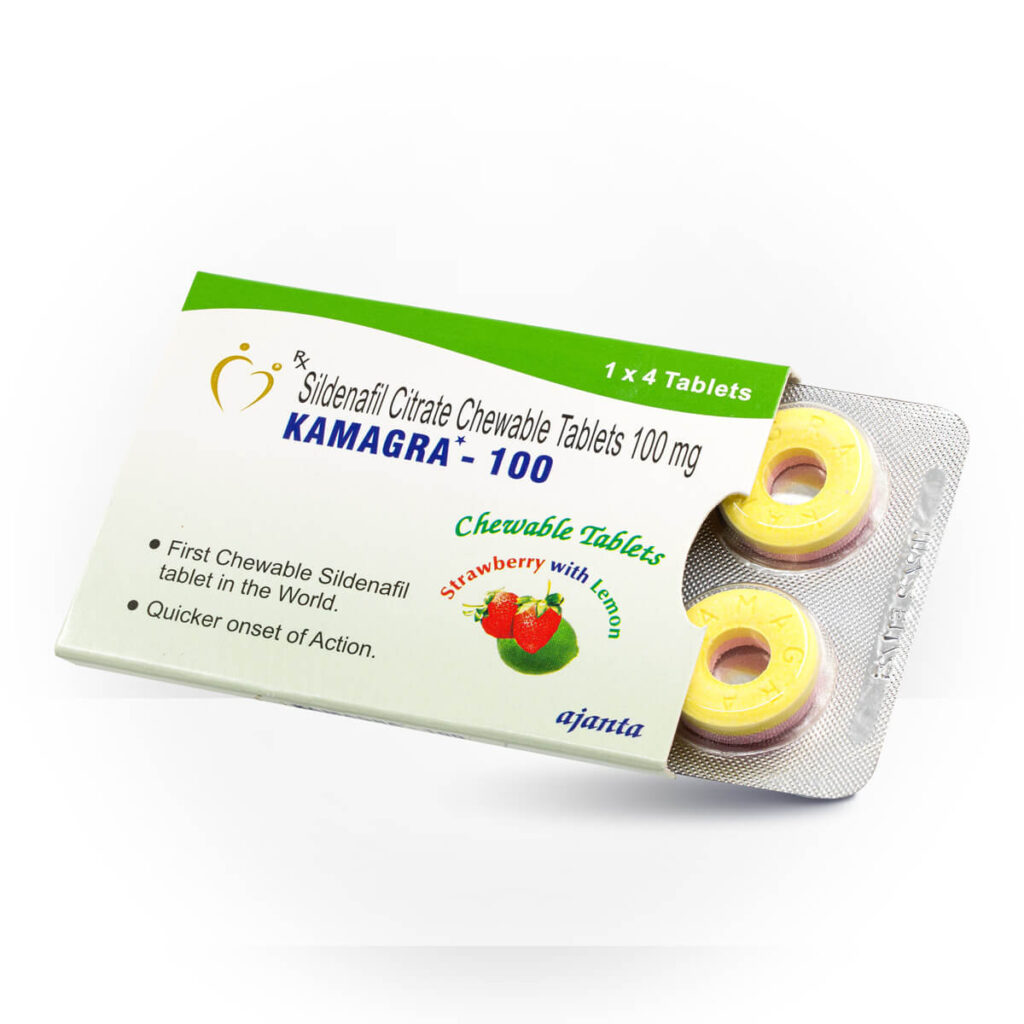 Kamagra rágótabletta 100mg eper és citrom ízben, 4 darabos csomagolásban